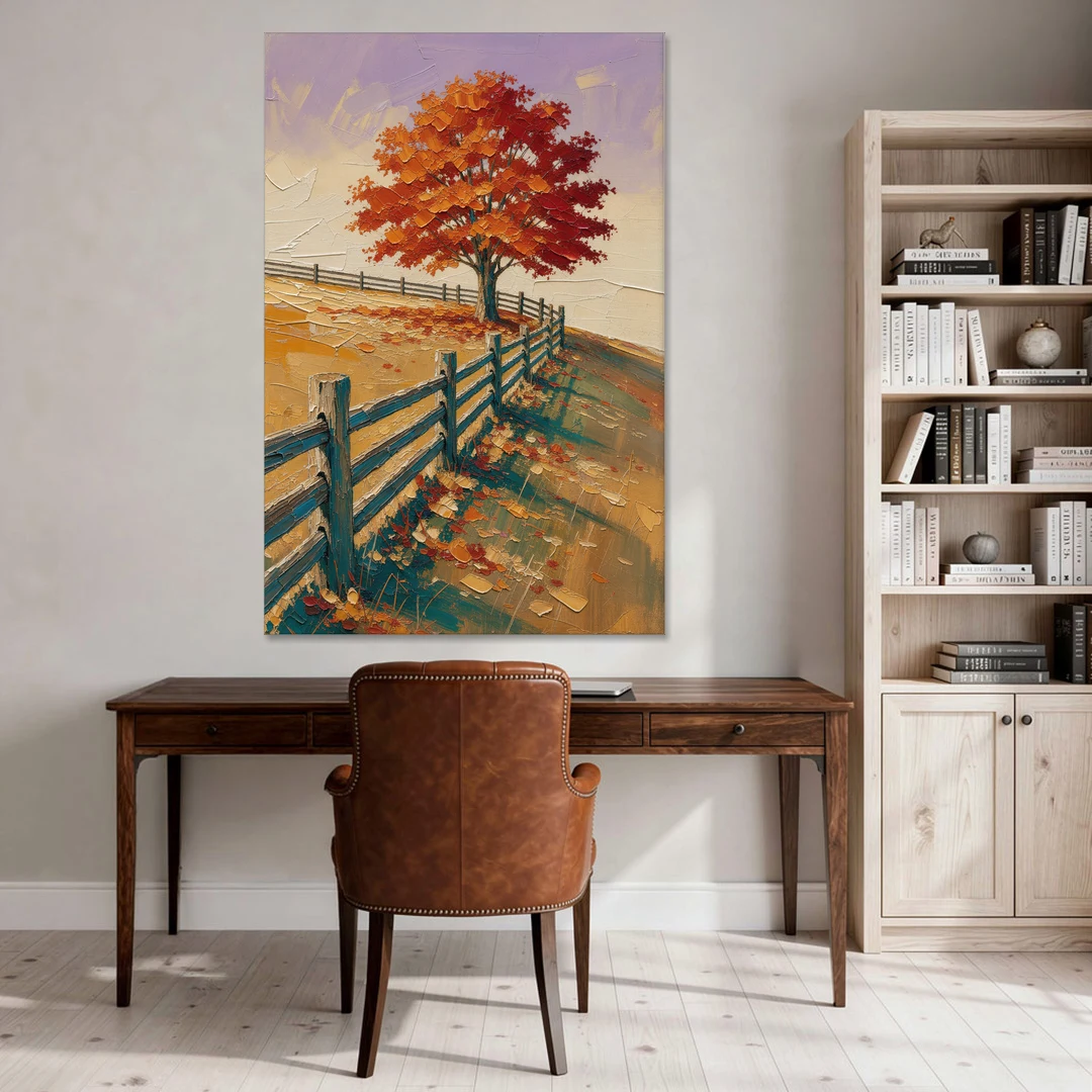 Rustic Landscape Wall Art with a Crimson Maple - Canvas Wall Art - Office - 40x60