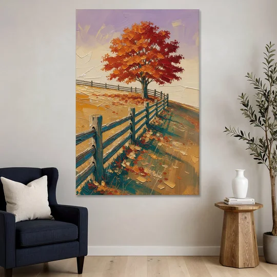 Rustic Landscape Wall Art with a Crimson Maple - Canvas Wall Art - Sofa - 40x60