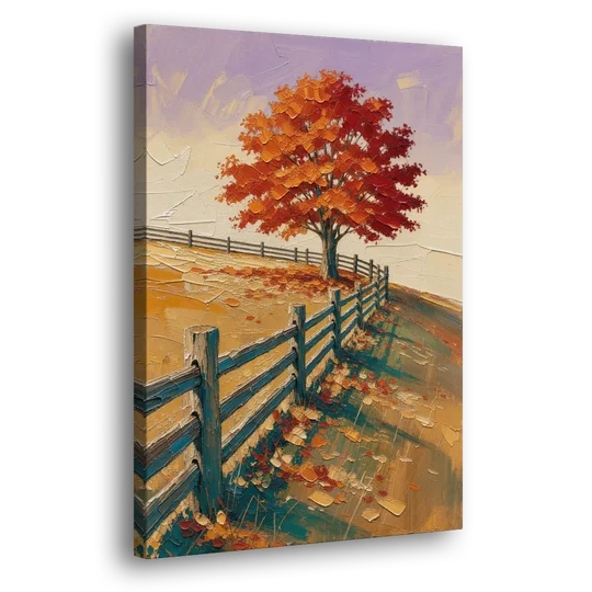 Rustic Landscape Wall Art with a Crimson Maple - Canvas Wall Art - Side