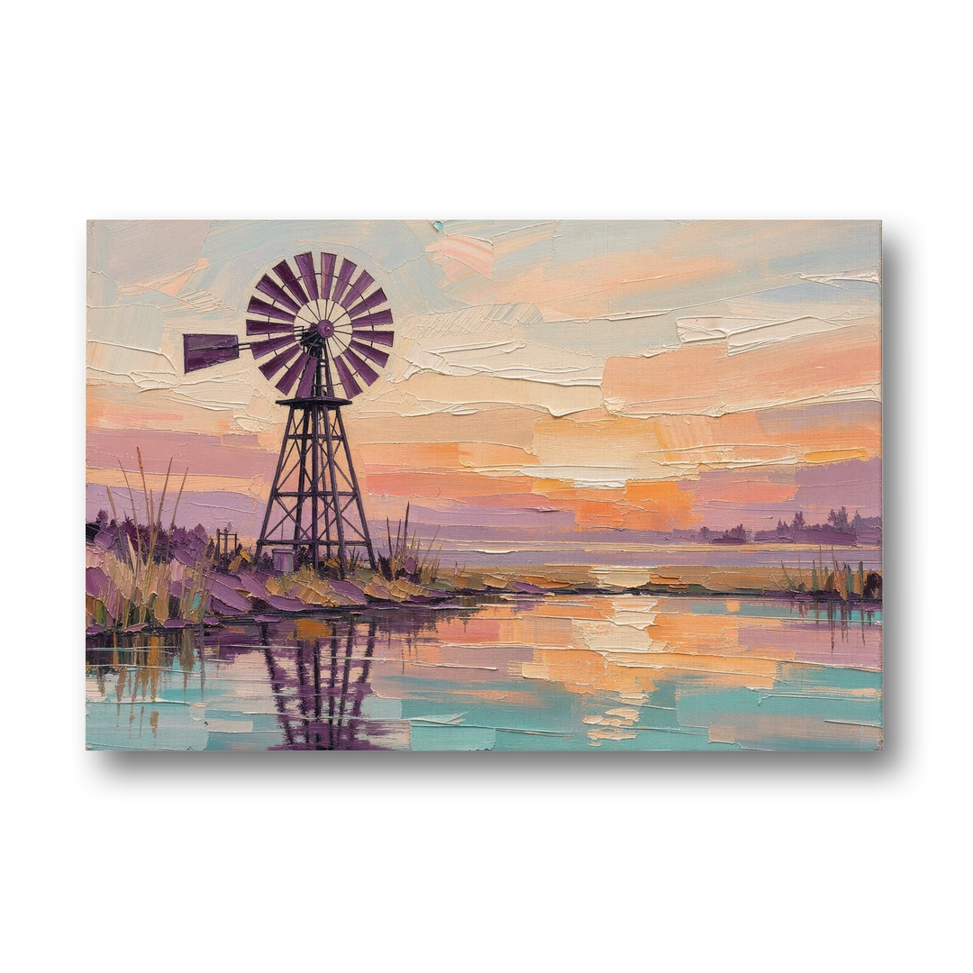 Rustic Wall Decor with a Windmill at Sunset - Canvas Wall Art - Front
