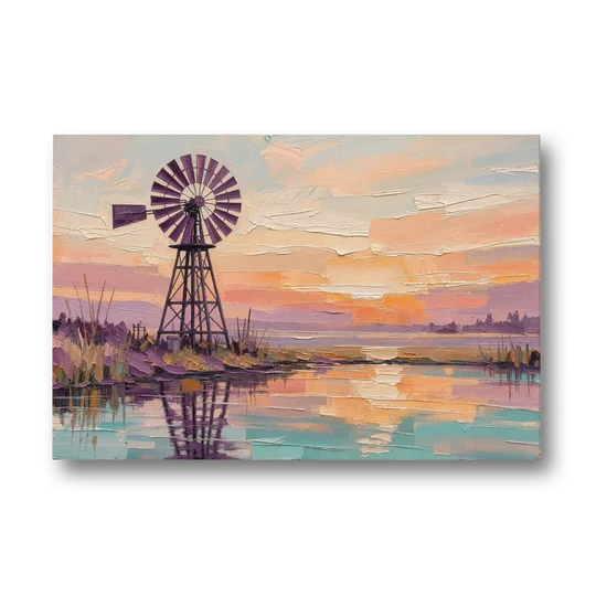 Rustic Wall Decor with a Windmill at Sunset - Canvas Wall Art - Front
