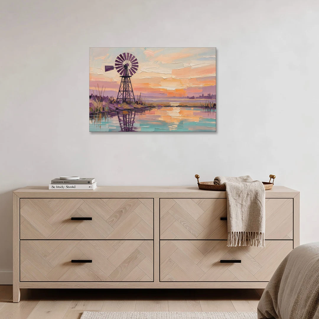 Rustic Wall Decor with a Windmill at Sunset - Canvas Wall Art - Coffee Table - 36x24