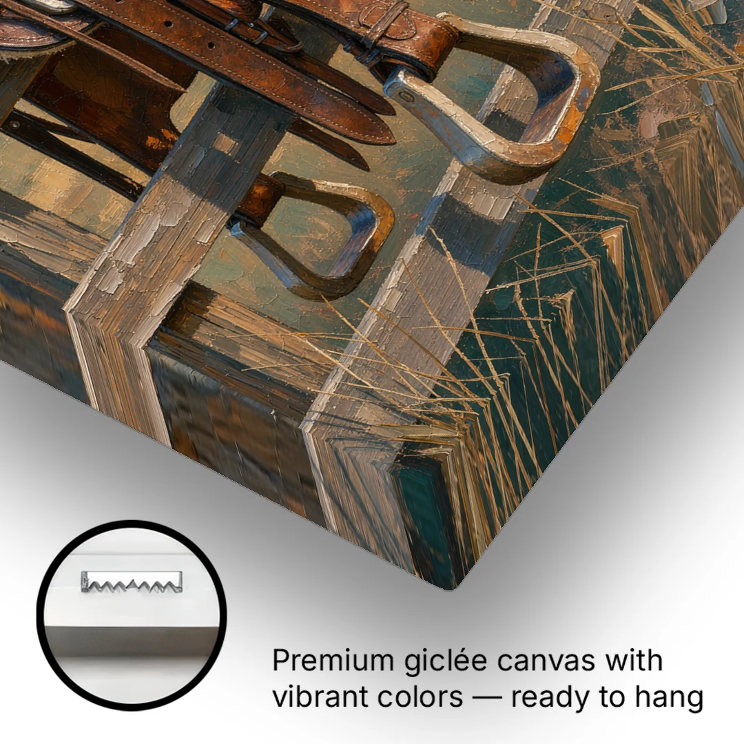 Rustic Western Wall Decor with Saddle at Sundown - Canvas Wall Art - Gallery Wrap Corner