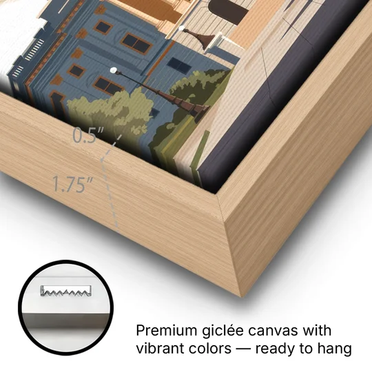 Sacramento Capitol Building - Oak Framed Canvas Wall Art - Gallery Wrap Corner