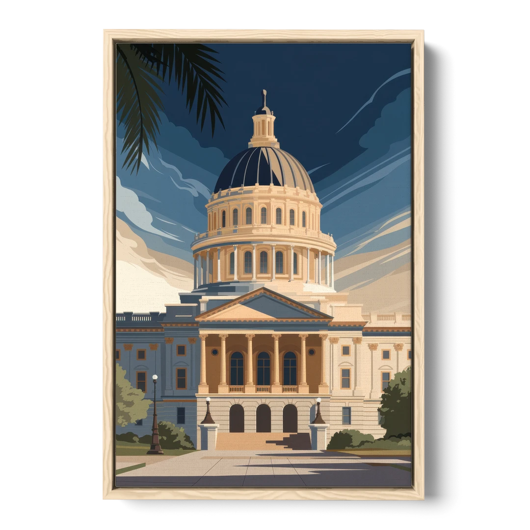 Sacramento Capitol Building - Oak Framed Canvas Wall Art - Front