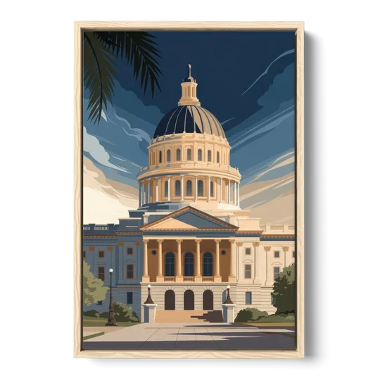Sacramento Capitol Building - Oak Framed Canvas Wall Art - Front