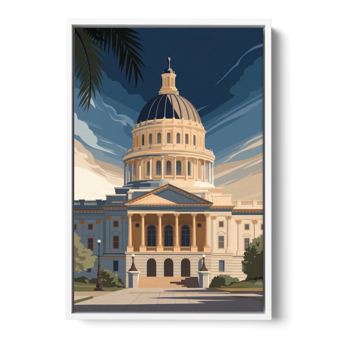 Sacramento Capitol Building - White Framed Canvas Wall Art - Front
