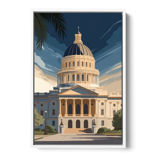 Sacramento Capitol Building - White Framed Canvas Wall Art - Front