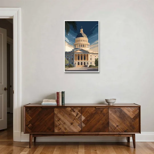 Sacramento Capitol Building - White Framed Canvas Wall Art - Coffee Table - 24x36