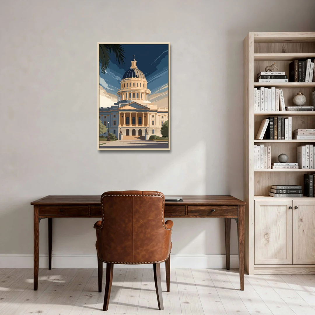 Sacramento Capitol Building - Oak Framed Canvas Wall Art - Office - 24x36