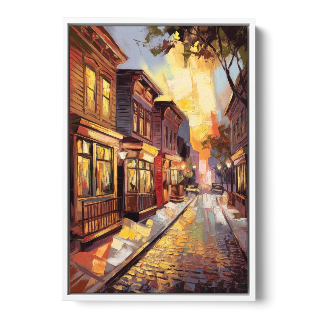 Sacramento Historic Old Town - White Framed Canvas Wall Art - Front