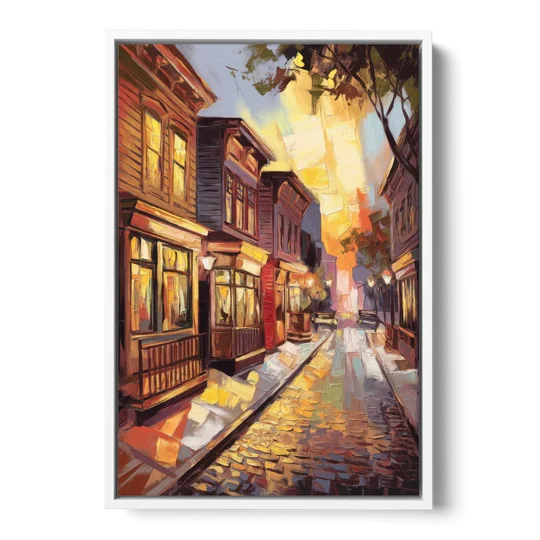 Sacramento Historic Old Town - White Framed Canvas Wall Art - Front