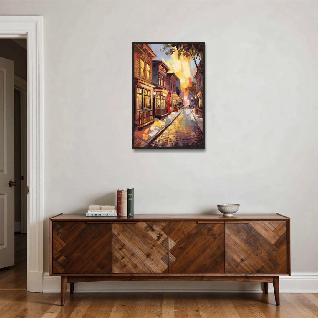 Sacramento Historic Old Town - Black Framed Canvas Wall Art - Coffee Table - 24x36