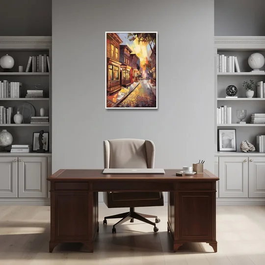 Sacramento Historic Old Town - White Framed Canvas Wall Art - Office - 24x36