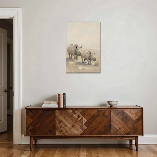 Safari Animal Nursery Prints Rhino Calf and Mother - Canvas Wall Art - Coffee Table - 24x36