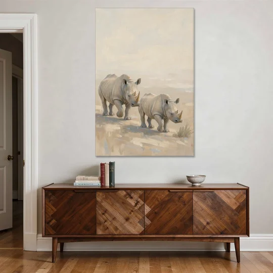 Safari Animal Nursery Prints Rhino Calf and Mother - Canvas Wall Art - Coffee Table - 40x60
