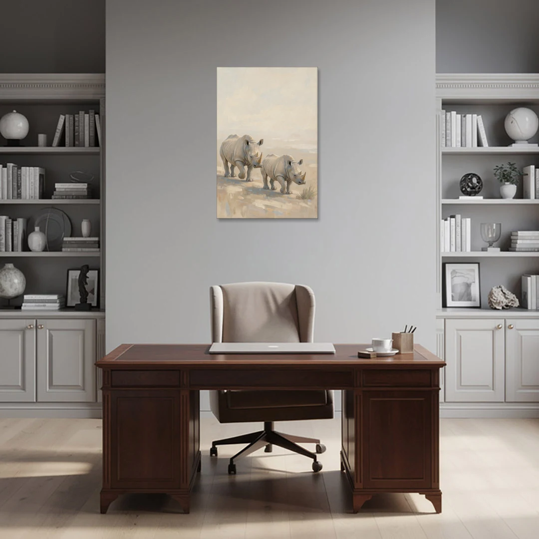 Safari Animal Nursery Prints Rhino Calf and Mother - Canvas Wall Art - Office - 24x36