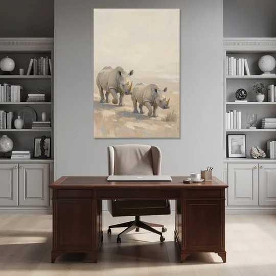 Safari Animal Nursery Prints Rhino Calf and Mother - Canvas Wall Art - Office - 40x60