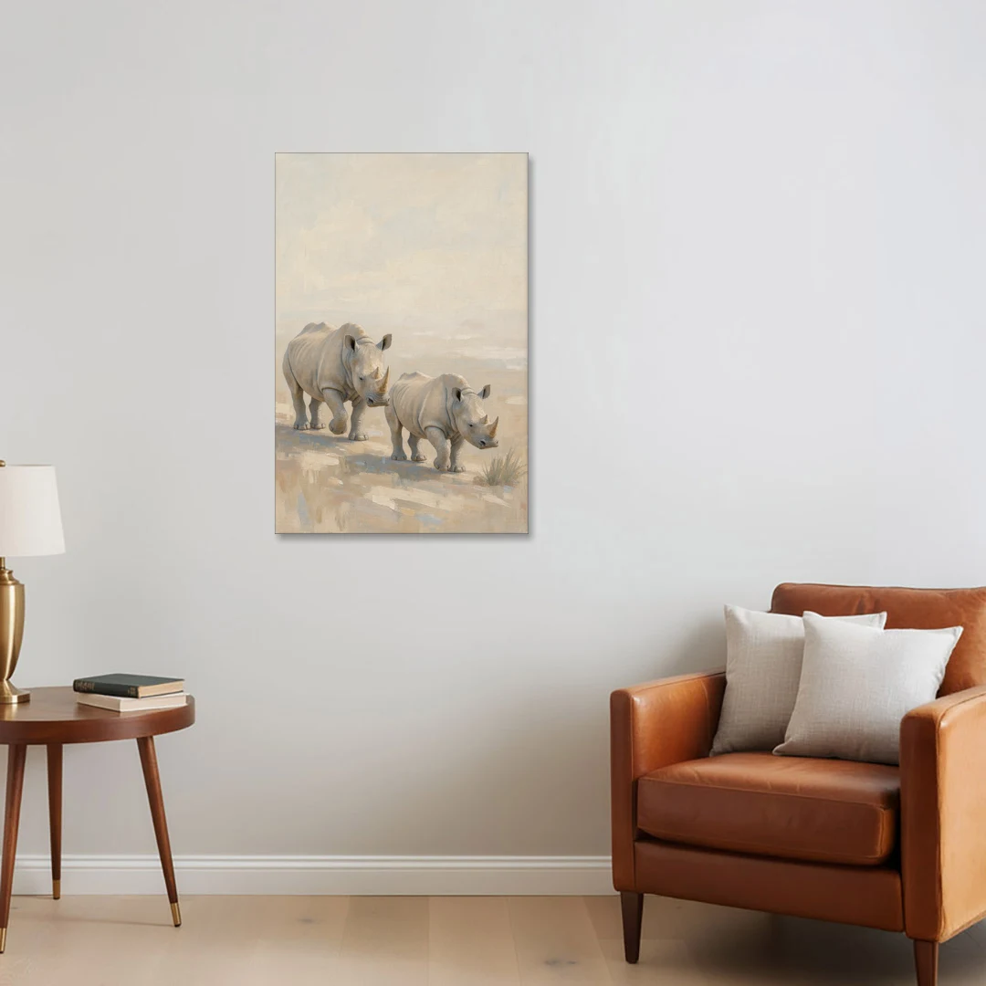 Safari Animal Nursery Prints Rhino Calf and Mother - Canvas Wall Art - Sofa - 24x36