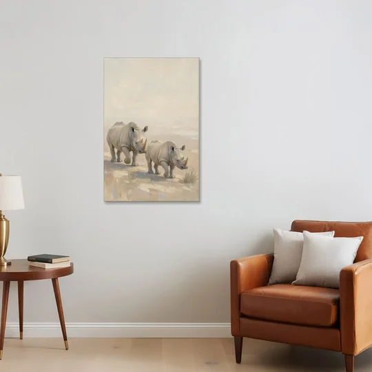 Safari Animal Nursery Prints Rhino Calf and Mother - Canvas Wall Art - Sofa - 24x36