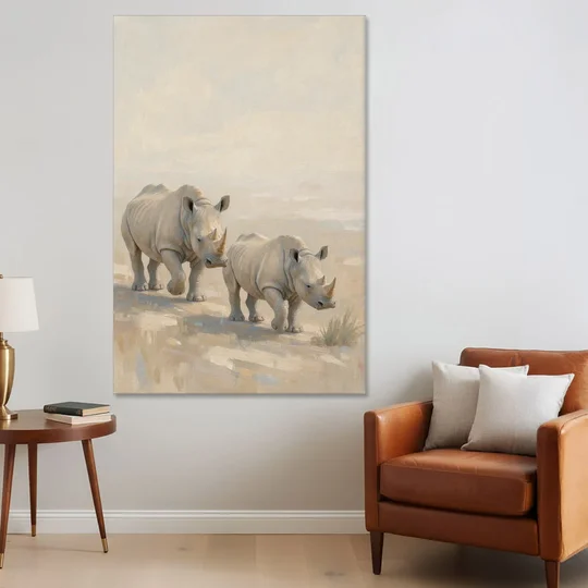 Safari Animal Nursery Prints Rhino Calf and Mother - Canvas Wall Art - Sofa - 40x60