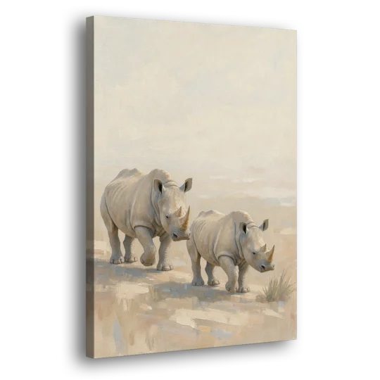 Safari Animal Nursery Prints Rhino Calf and Mother - Canvas Wall Art - Side