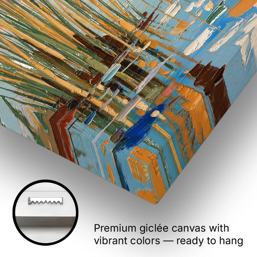 Sage and Ochre Reeds on Still Water - Canvas Wall Art - Gallery Wrap Corner