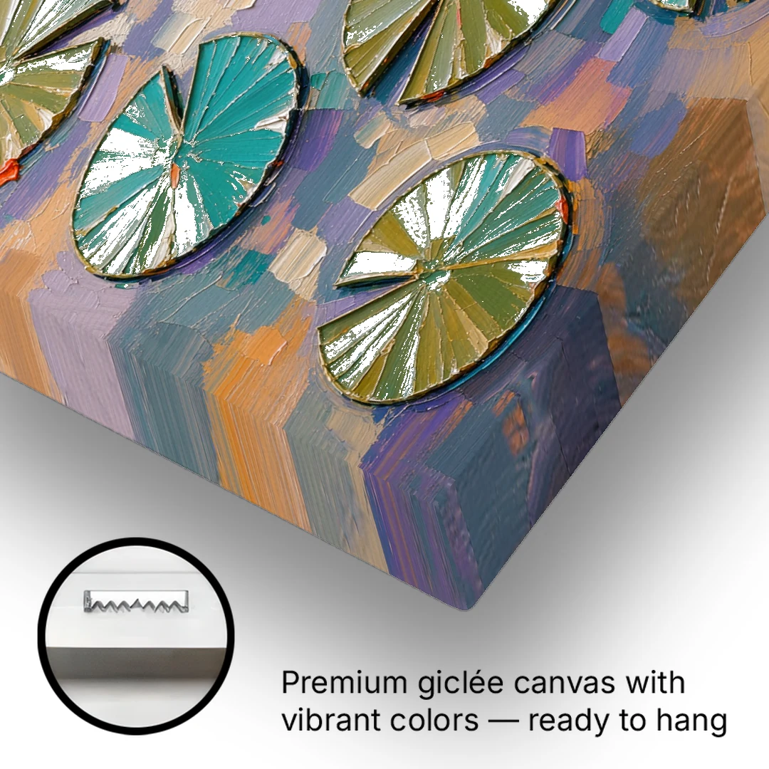 Sage and Teal Lily Pads on Peach Water - Canvas Wall Art - Gallery Wrap Corner