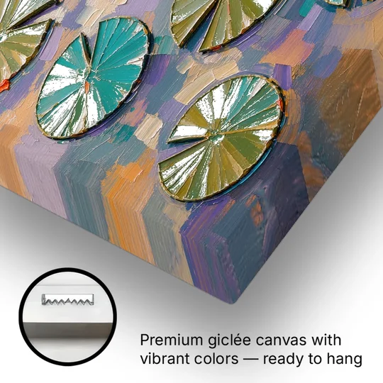 Sage and Teal Lily Pads on Peach Water - Canvas Wall Art - Gallery Wrap Corner