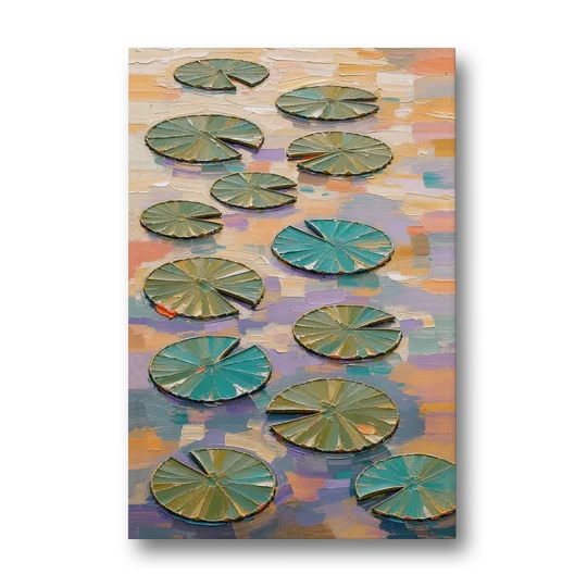 Sage and Teal Lily Pads on Peach Water - Canvas Wall Art - Front