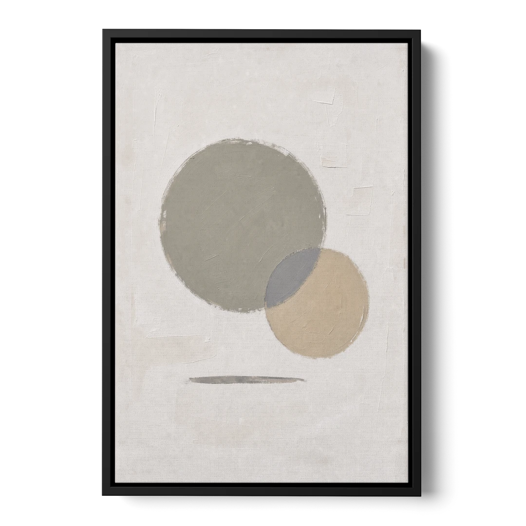 Sage Green Abstract Art with a Dry Grass Circle - Black Framed Canvas Wall Art - Front