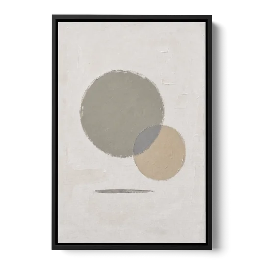 Sage Green Abstract Art with a Dry Grass Circle - Black Framed Canvas Wall Art - Front