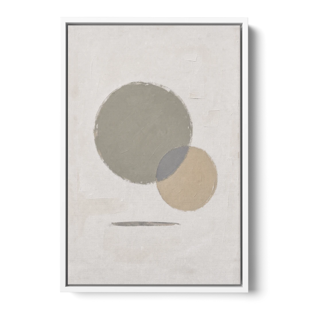 Sage Green Abstract Art with a Dry Grass Circle - White Framed Canvas Wall Art - Front