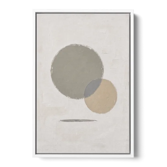 Sage Green Abstract Art with a Dry Grass Circle - White Framed Canvas Wall Art - Front