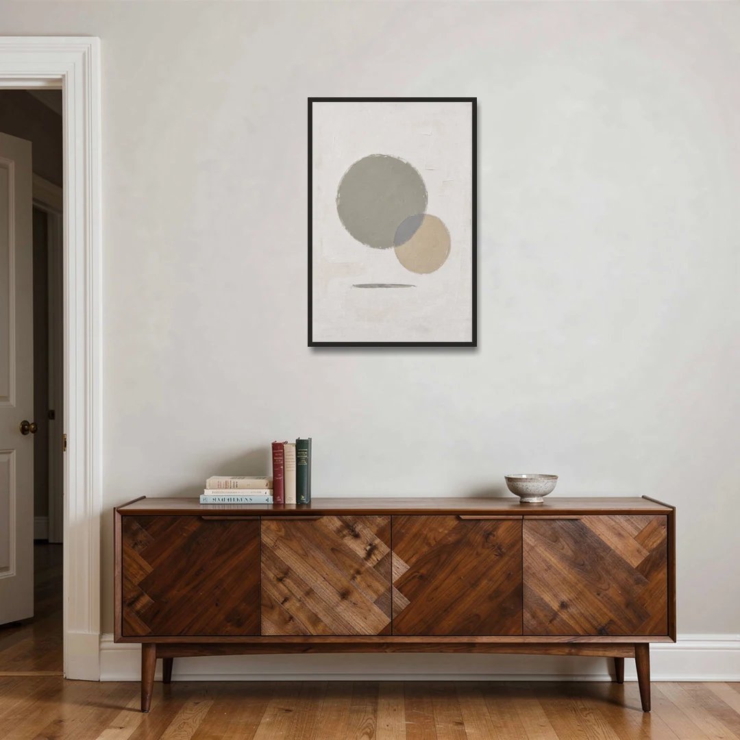 Sage Green Abstract Art with a Dry Grass Circle - Black Framed Canvas Wall Art - Coffee Table - 24x36