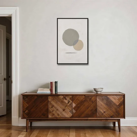 Sage Green Abstract Art with a Dry Grass Circle - Black Framed Canvas Wall Art - Coffee Table - 24x36