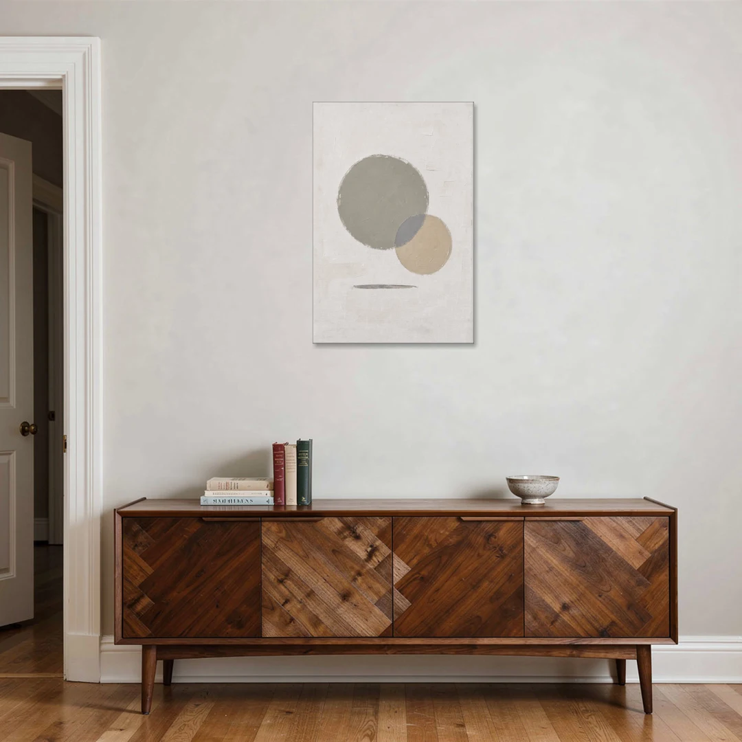 Sage Green Abstract Art with a Dry Grass Circle - Canvas Wall Art - Coffee Table - 24x36