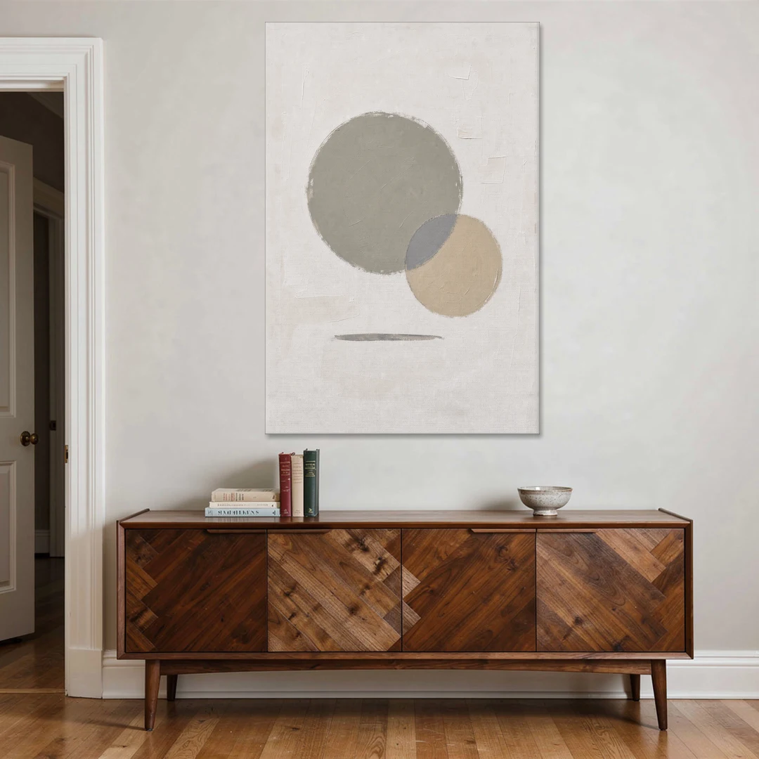 Sage Green Abstract Art with a Dry Grass Circle - Canvas Wall Art - Coffee Table - 40x60