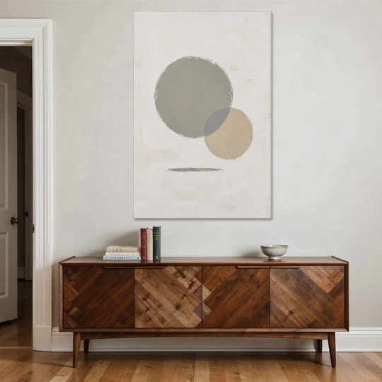 Sage Green Abstract Art with a Dry Grass Circle - Canvas Wall Art - Coffee Table - 40x60