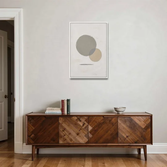 Sage Green Abstract Art with a Dry Grass Circle - White Framed Canvas Wall Art - Coffee Table - 24x36
