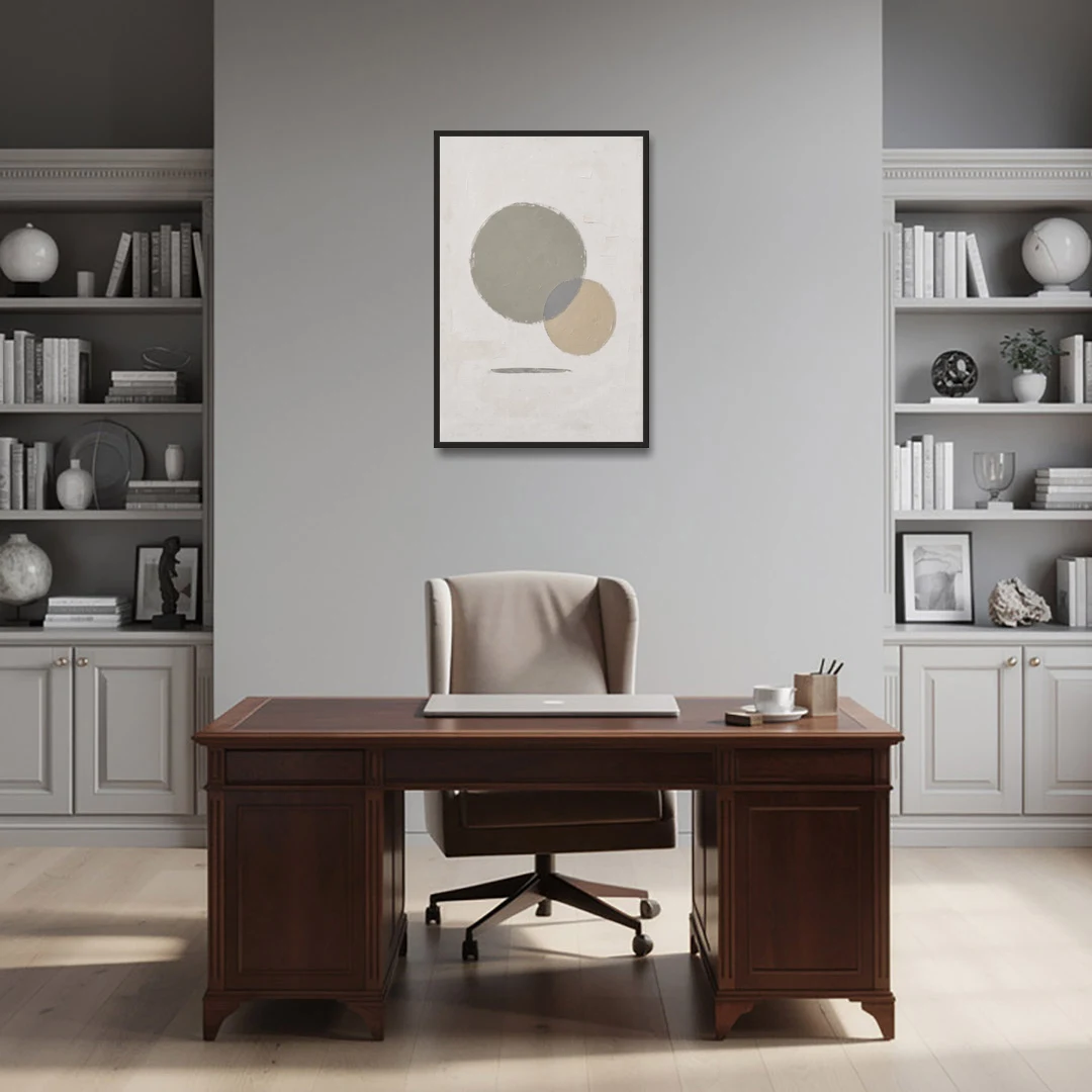 Sage Green Abstract Art with a Dry Grass Circle - Black Framed Canvas Wall Art - Office - 24x36