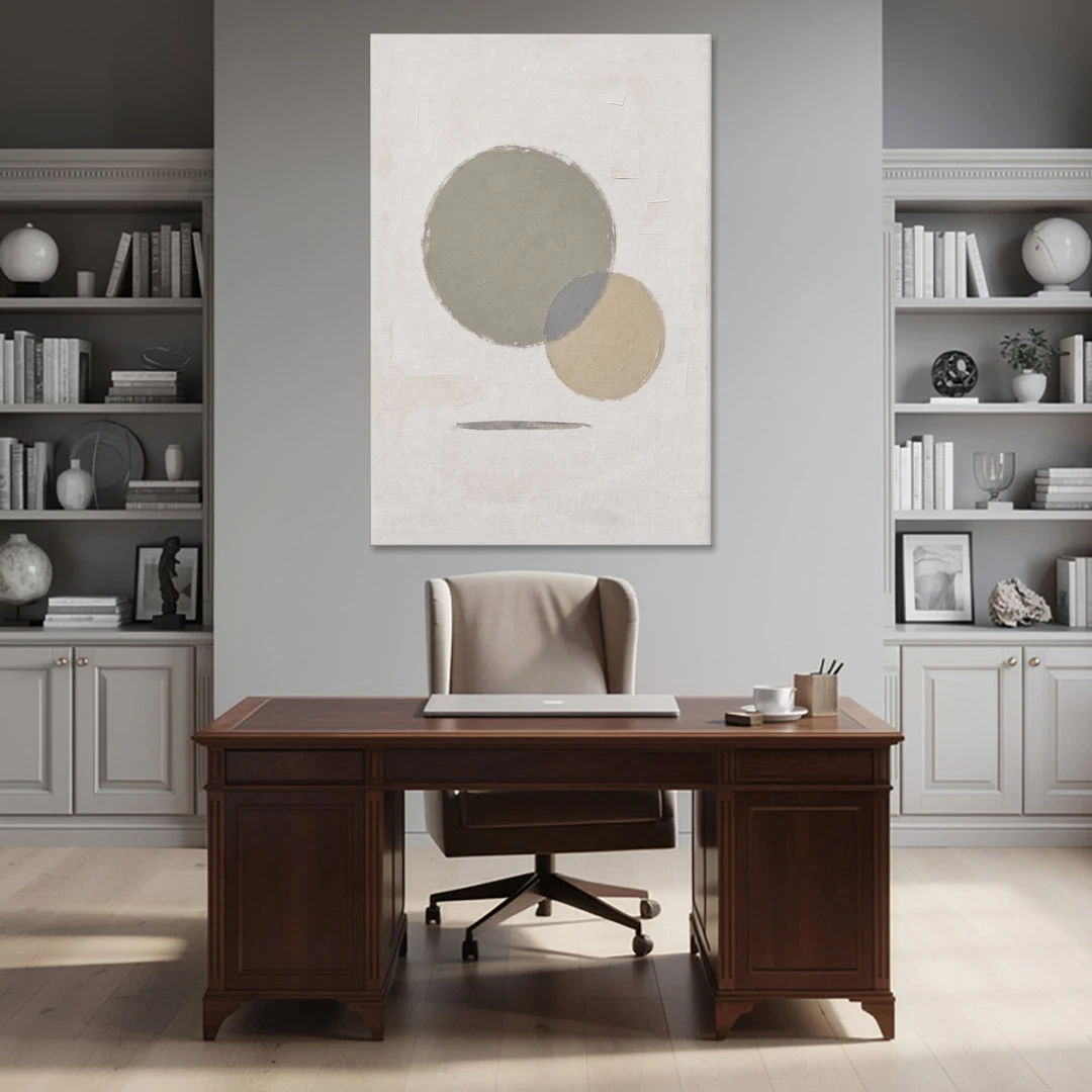 Sage Green Abstract Art with a Dry Grass Circle - Canvas Wall Art - Office - 40x60