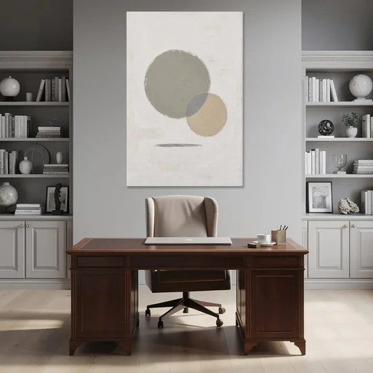 Sage Green Abstract Art with a Dry Grass Circle - Canvas Wall Art - Office - 40x60