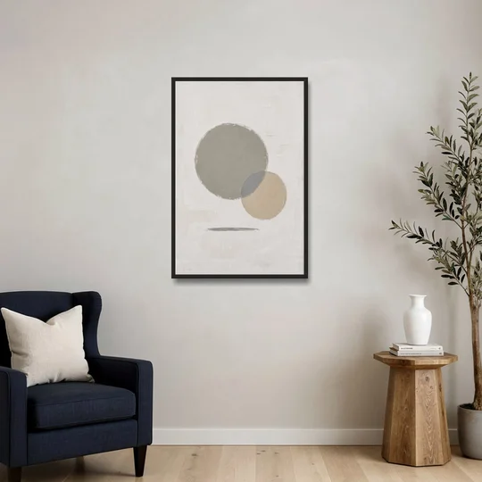 Sage Green Abstract Art with a Dry Grass Circle - Black Framed Canvas Wall Art - Sofa - 24x36