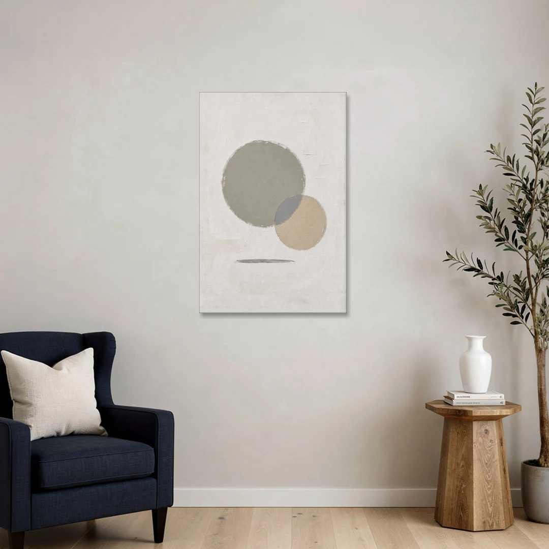 Sage Green Abstract Art with a Dry Grass Circle - Canvas Wall Art - Sofa - 24x36