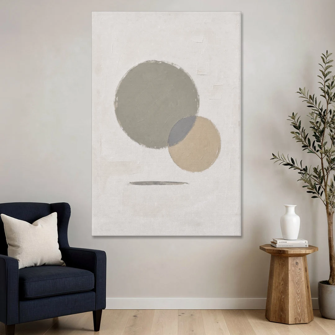 Sage Green Abstract Art with a Dry Grass Circle - Canvas Wall Art - Sofa - 40x60
