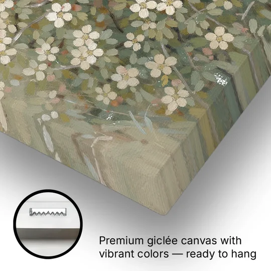 Sage Green Botanical Wall Art of Hedgerow Blossoms - Canvas Wall Art - Gallery Wrap Corner