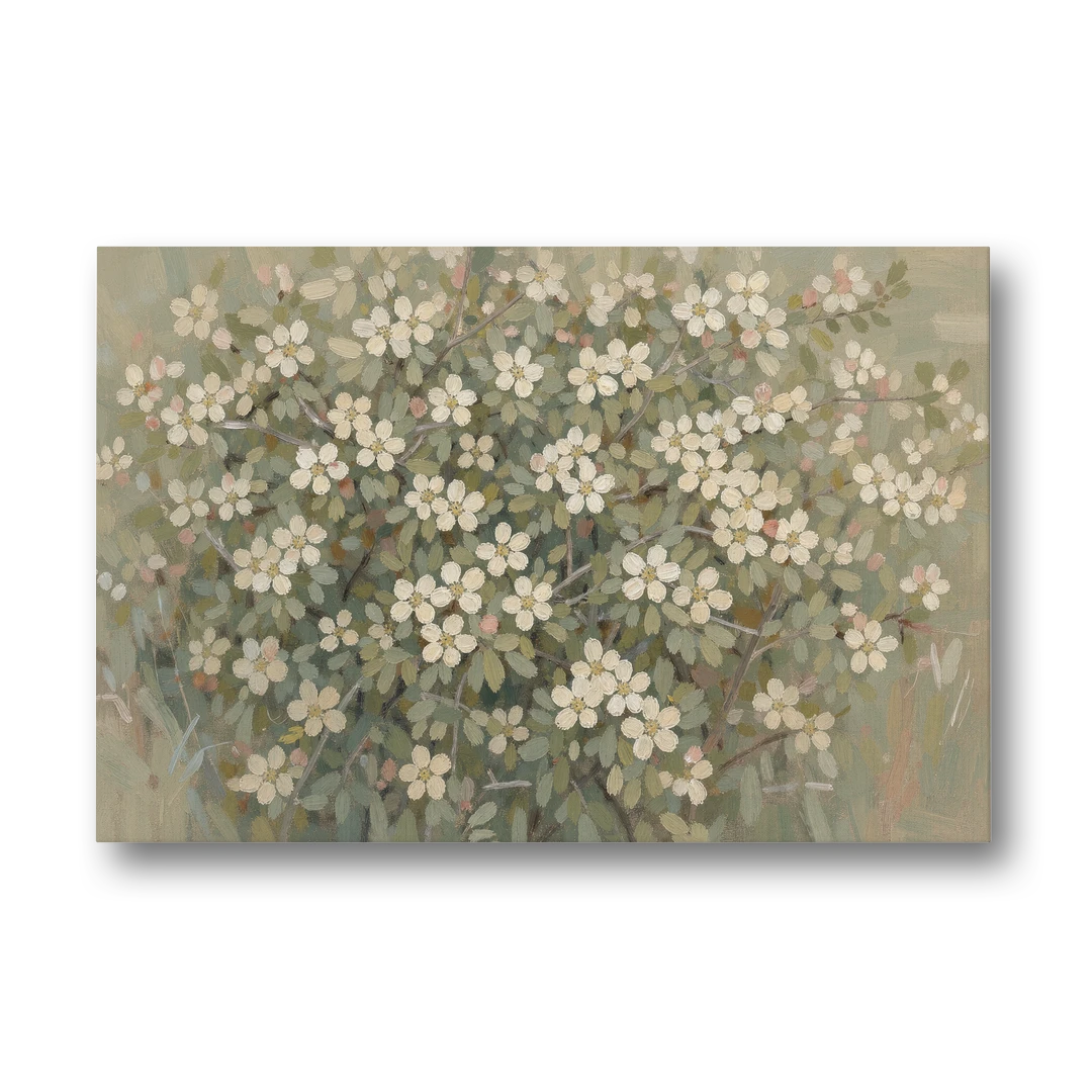 Sage Green Botanical Wall Art of Hedgerow Blossoms - Canvas Wall Art - Front