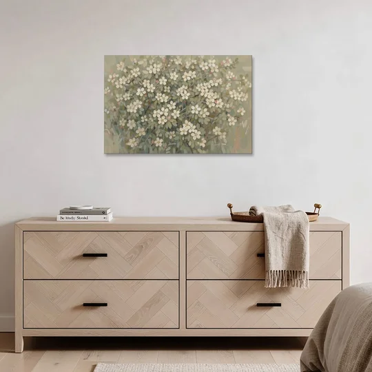 Sage Green Botanical Wall Art of Hedgerow Blossoms - Canvas Wall Art - Coffee Table - 36x24
