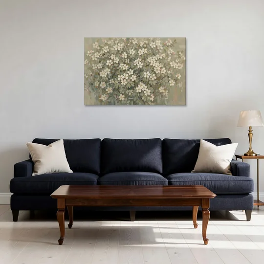 Sage Green Botanical Wall Art of Hedgerow Blossoms - Canvas Wall Art - Sofa - 36x24